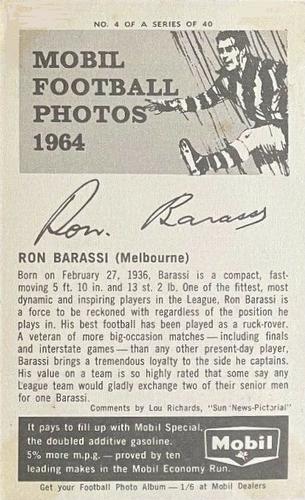 1964 Mobil Football Photos VFL #4 Ron Barassi Back